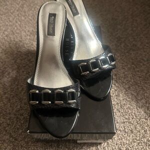 White House Black Market Black Mules with Silver Accents